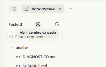 Painel de arquivos com o cursor sobre o ícone Abrir cérebro da pasta