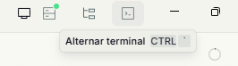 Botão de alternar o terminal na barra de título, com o atalho Ctrl e crase