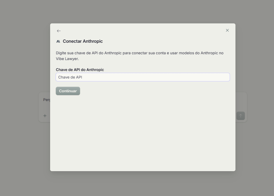 Tela de conexão da Anthropic, pedindo a chave de API